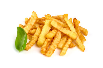 Crunchy French fries, isolated on white background.