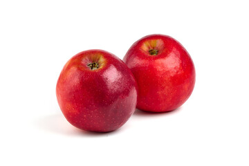 Shiny Red ripe apples, isolated on white background. Fresh raw organic fruits.