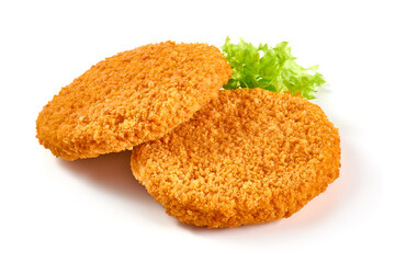 Cordon Bleu in bread crumbs, isolated on white background.