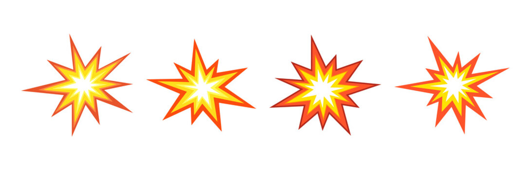Set of explosions icon with fire. Flat simple vector illustration with place for text