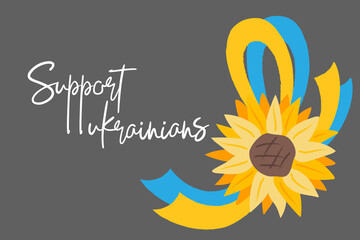 Ukraine peace no war concept vector. Sunflower and Ukrainian flag. Pray For Ukraine. Save Ukraine from russia.
