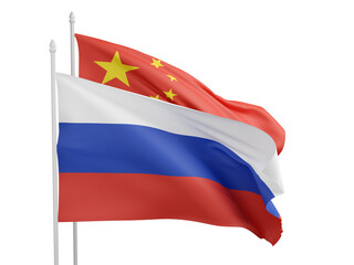 Russian flag next to Chinese flag. 3d illustration.
