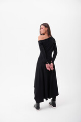 Fashion shooting in studio . Professional model , fashionable clothes and style, new collection. stylish look