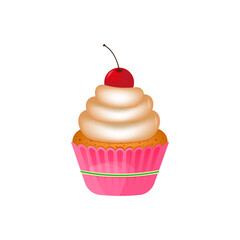 Cupcake with cream and cherry