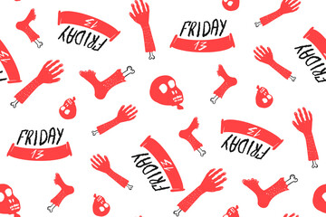 Seamless pattern Friday 13 with torn body parts