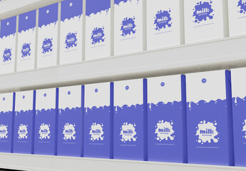 3D Milk or Juice Packages Mockup on Store Display