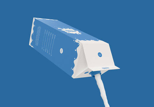 3D Milk or Juice Carton Mockup with Splash