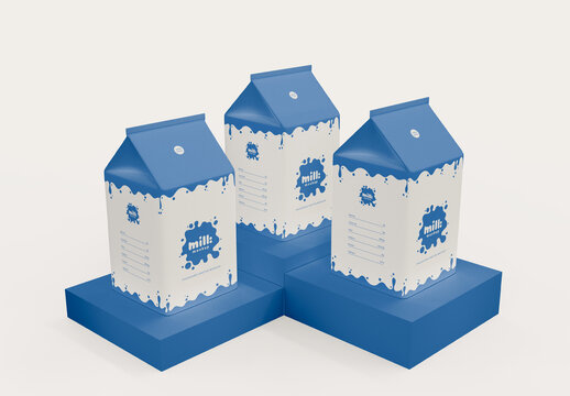 3D Three 500Ml Milk Cardboard Mockup