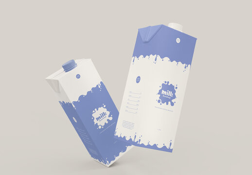 3D Two Milk or Juice Boxes Mockup