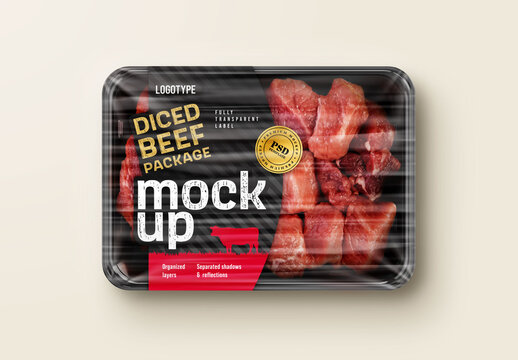 Raw Diced Beef Package Mockup