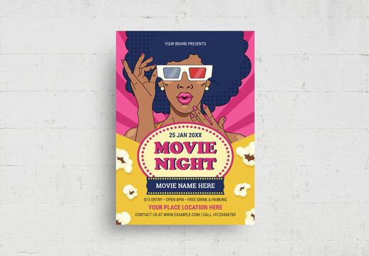 Retro Pop Art Movie Night Flyer Poster Layout