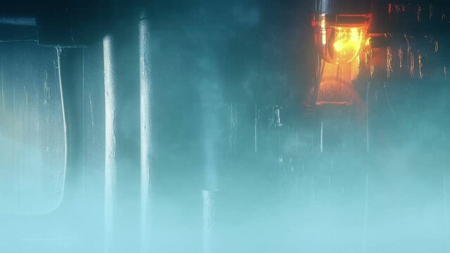 Steaming Engine Room With Flashing Light