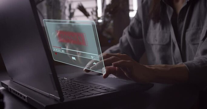 Banned live digital stream multimedia player. Woman cant watching a live stream. Online live stream window. Video streaming on internet concept.