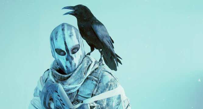 fighter with a crossbow and a raven, Apocalypse,