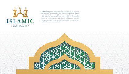 Islamic arabic ornament pattern frame borders green and gold background