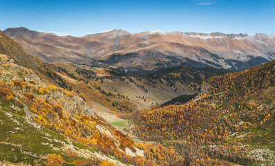 Pass in the autumn Arkhyz mountains. Karachay-Cherkessia republic.