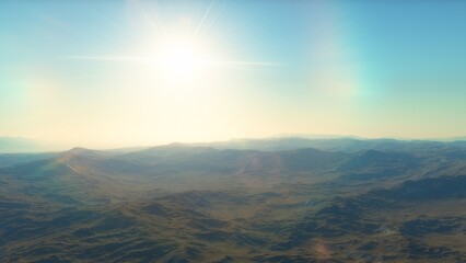 Fototapeta premium beautiful view from an exoplanet, a view from an alien planet, a computer-generated surface, a fantastic view of an unknown world, a fantasy world 3D render