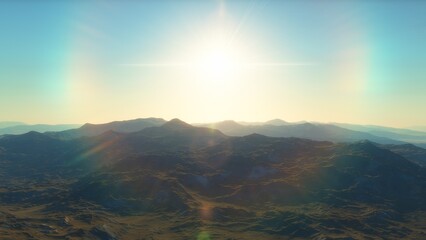 beautiful view from an exoplanet, a view from an alien planet, a computer-generated surface, a fantastic view of an unknown world, a fantasy world 3D render