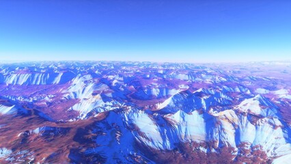 beautiful view from an exoplanet, a view from an alien planet, a computer-generated surface, a fantastic view of an unknown world, a fantasy world 3D render