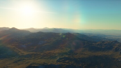 beautiful view from an exoplanet, a view from an alien planet, a computer-generated surface, a fantastic view of an unknown world, a fantasy world 3D render