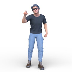 青いTシャツを着た男性