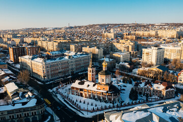 Aerial view of Saratov in winter