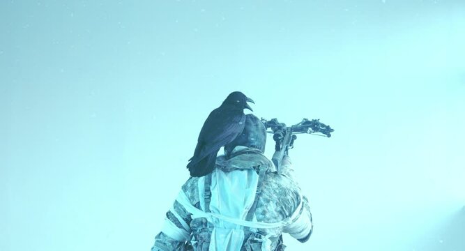 fighter with a crossbow and a raven, Apocalypse,