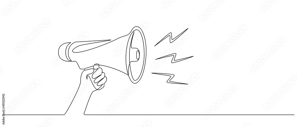Aufkleber one continuous line drawing of public horn speaker. megaphone symbol of marketing promotion in simpl