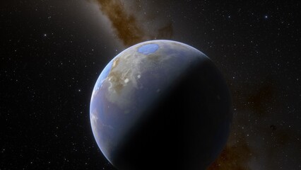 planet suitable for colonization, earth-like planet in far space, planets background 3d render	
