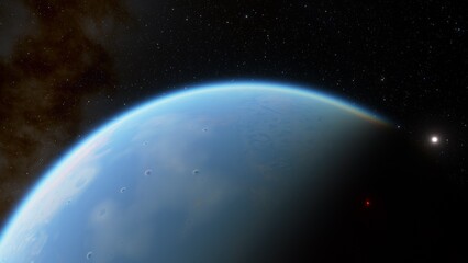 Naklejka na ściany i meble planet suitable for colonization, earth-like planet in far space, planets background 3d render 