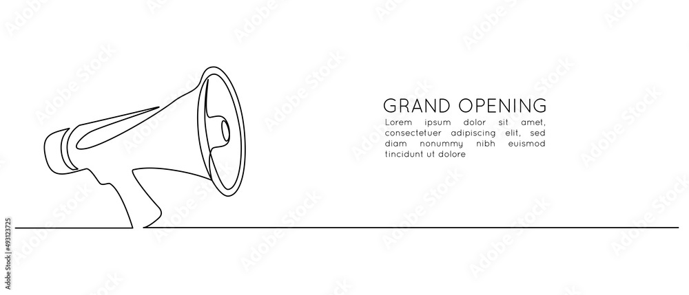 Poster public horn speaker in one continuous line drawing. megaphone symbol of marketing promotion in simpl