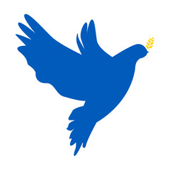 Dove of peace vector illustration. War concept. Ukraine flag. Blue and yellow color.
