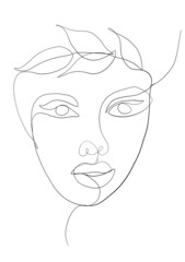 Continuous line drawing of face woman.Abstract line art portrait, Line,continuous line,drawing, Vector minimalism style and sketch portrait  concept.