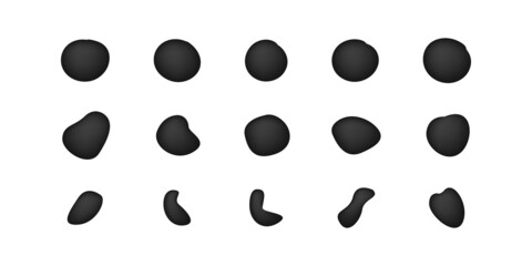 Blob round flat black shape collection. Bubble element vector splash. Liquid different dark shapes set.