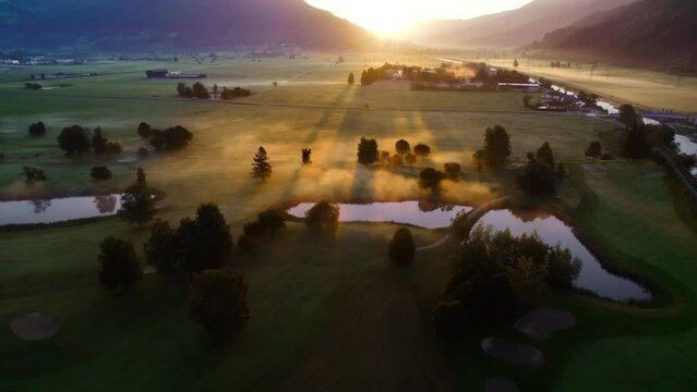 Drone Over Ethereal Misty Landscape Of Zell Am See,