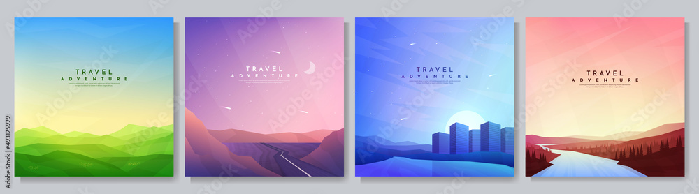 Wall mural vector illustration. abstract background set. minimalist style. flat concept wallpapers. landscape c