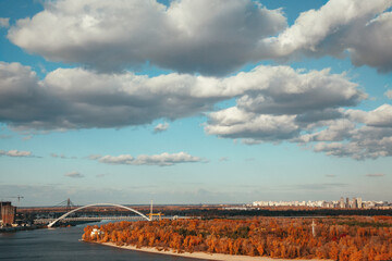 Panoramic view of the cityscape with views of the river and the bridge