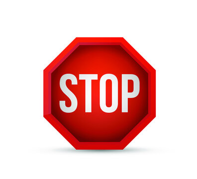 Red Stop Hand Block Octagon Sign or Adblock or Do Not Enter or Forbidden Icon with 3D Shadow Effect. Vector Image.
