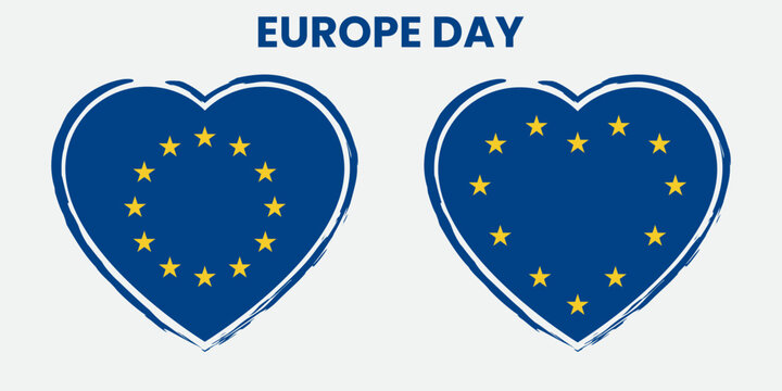 European Union Heart Shape Symbol. Europe Day. Happy European Union Day vector. 9th May, 5th May the Council of Europe. Vector banner. Poster, card, banner and background
