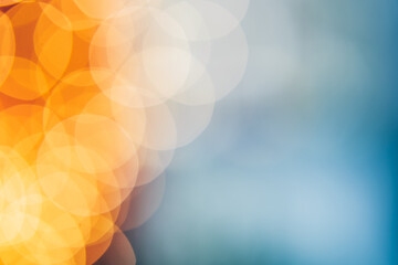 Abstract duotone yellow and blue bokeh background. Copy space. Easter, summer, spring, birthday...