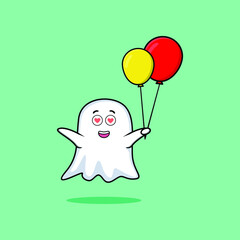 Fototapeta premium Cute cartoon ghost floating with balloon cartoon vector illustration in concept 3d cartoon style
