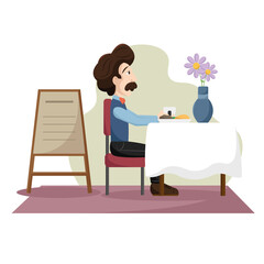 Happy hipster cartoon on a dinner table Vector