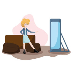 Isolated happy girl cartoon looking at a mirror Vector