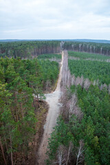 The road through the forest seen from above