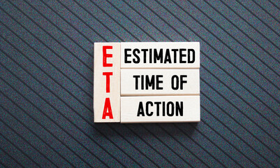 text estimated time of action on wooden block - obrazy, fototapety, plakaty