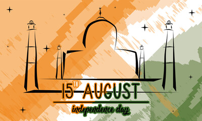 Isolated outline of taj mahal on a colored happy india independence day Vector