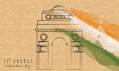 Outline of the Indian gate Arc on a colored happy india independence day Vector