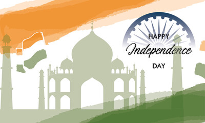 Silhouette of Taj mahal on a colored happy india independence day poster