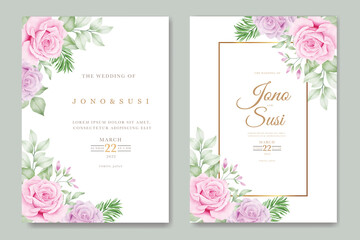 Fototapeta na wymiar Watercolor floral leaves wedding invitation card