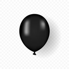 Helium Black Balloon on Transparent Background. Mockup Round Balloon. Air Ball Gift for Celebrate Anniversary, Party, Birthday. Glossy Realistic Black Balloon. 3d Baloon. Isolated Vector Illustration